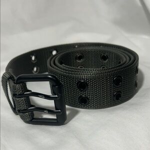 Men's Canvas Belt With Double Grommet Holes &  Black Metal Roller Buckle